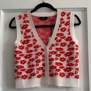 Tahari Red & White Floral Vest Size: XS